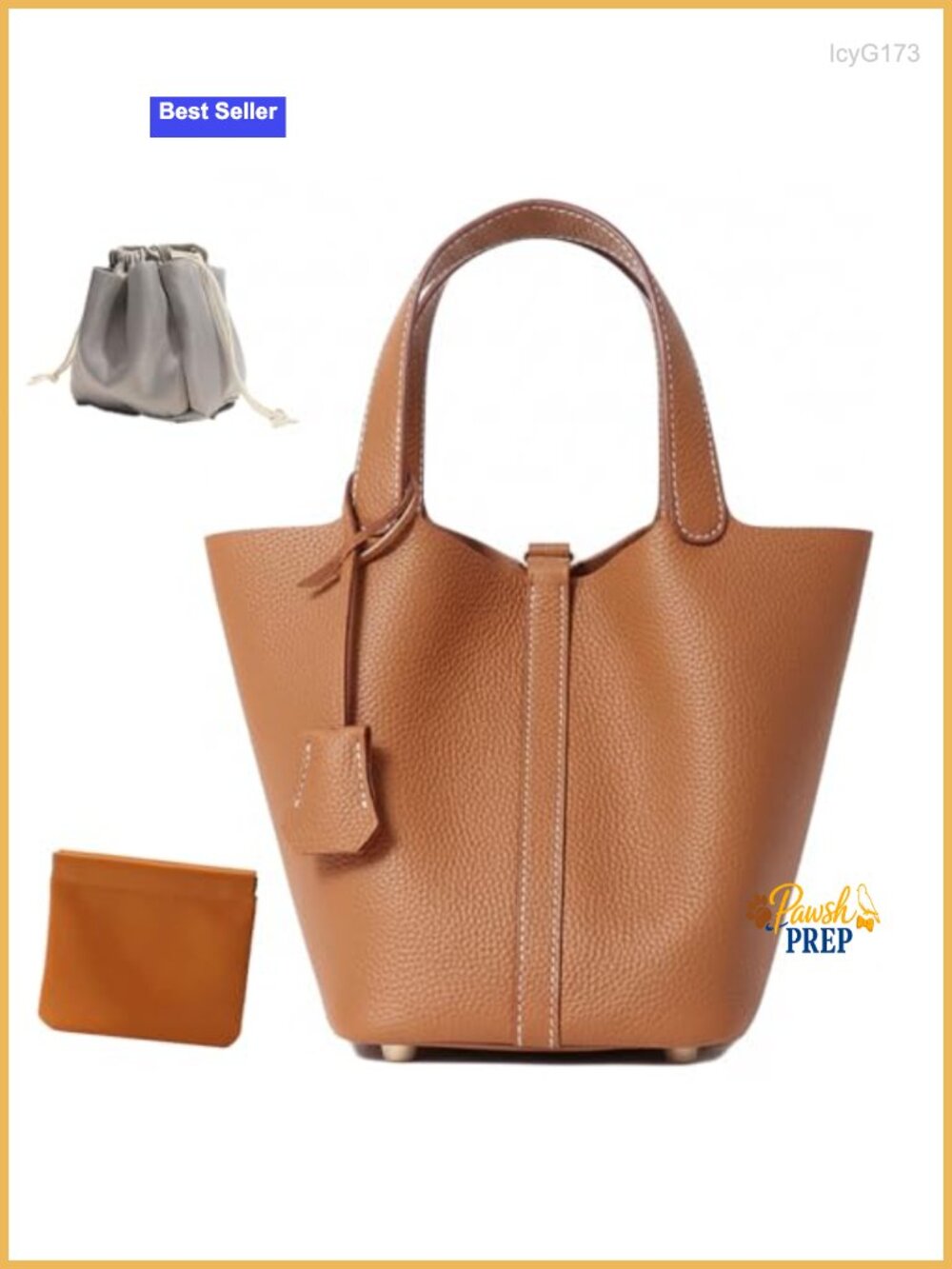 Genuine Leather Bucket Bag Top-Handle Satchel Handbag with Lock